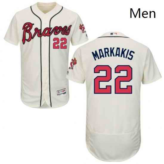 Mens Majestic Atlanta Braves 22 Nick Markakis Cream Alternate Flex Base Authentic Collection MLB Jersey